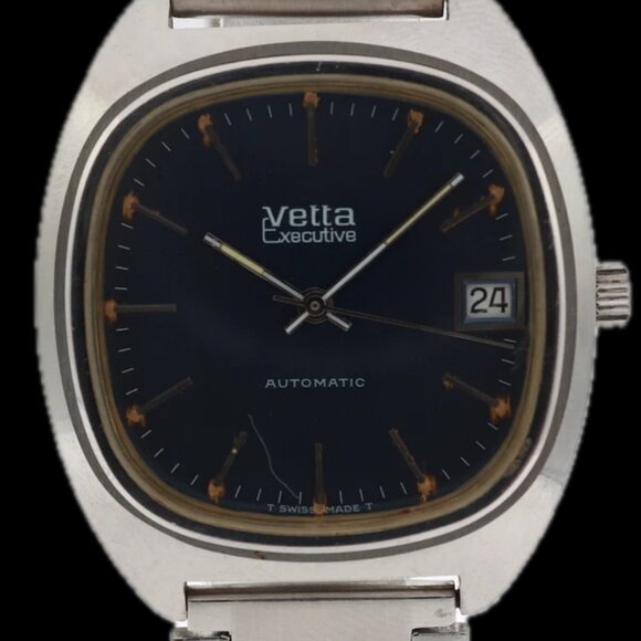 Vintage Vetta Executive Blue Date Dial Men\'s Automatic Wristwatch 2892 Steel